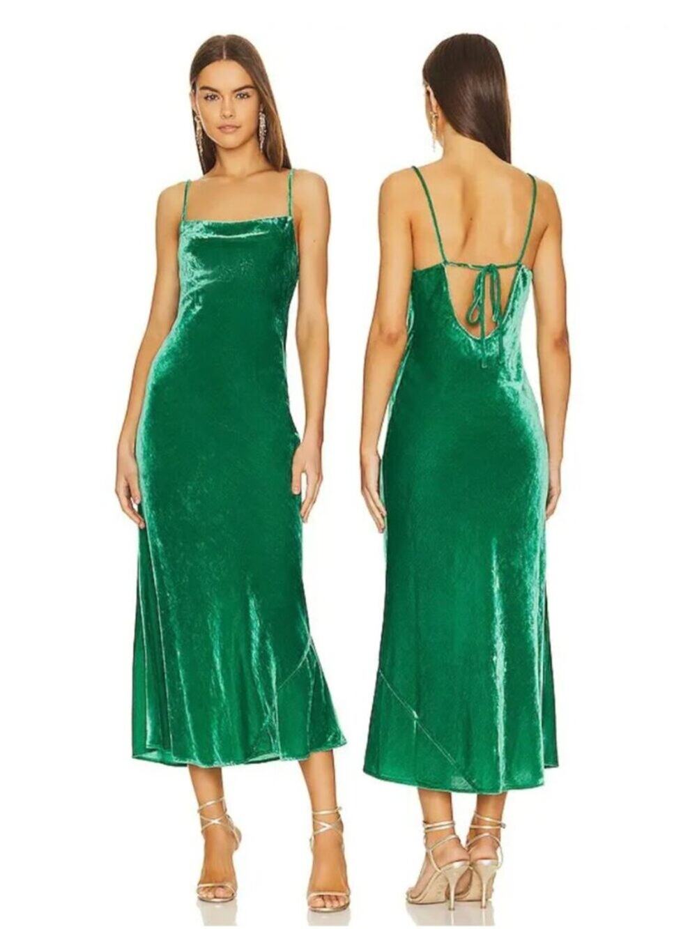Rhode Jemima Velvet Midi Dress in Green